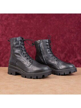 Sam Edelman Garret Black Leather Combat Platform Festival Boots Sz 9